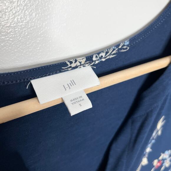 J. Jill Womens Sleeveless Jersey Maxi Dress Small Navy Floral Pockets Comfort - Picture 6 of 10